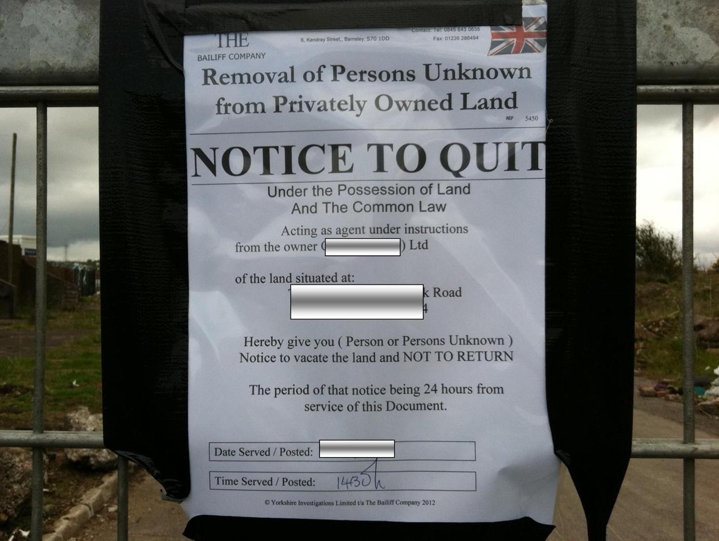 GYPSY/TRAVELLER ITINERANT EVICTIONS